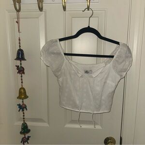 Hollister White Eyelet Puff Sleeve Crop Top